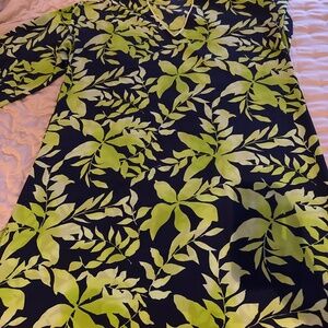 NATORI Vintage Caftan Kimono Botanical Tropical Print Green Blue Loungewear